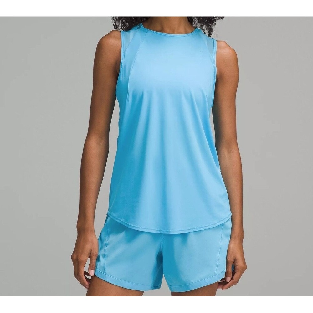 Lululemon Pleated Sculpt Tank Top Kayak Blue Womens Size 6 Mesh Back Running